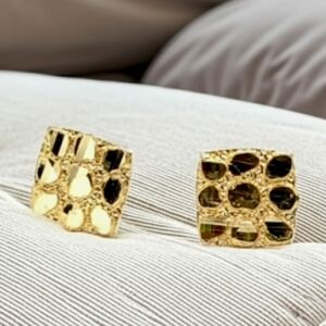 10k Solid Gold Nugget Square Push Back Stud Earrings for Men/Women